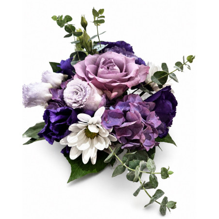 Violet Elegance – aranžman ruže, hortenzije i lizijantusa