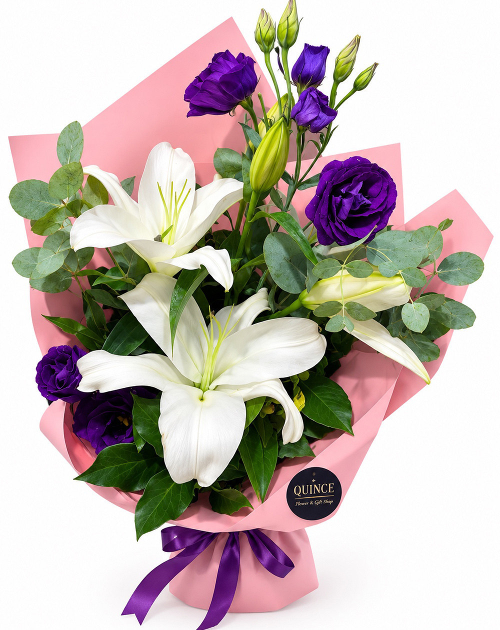 Purple Lily – buket ljiljana i lizijantusa