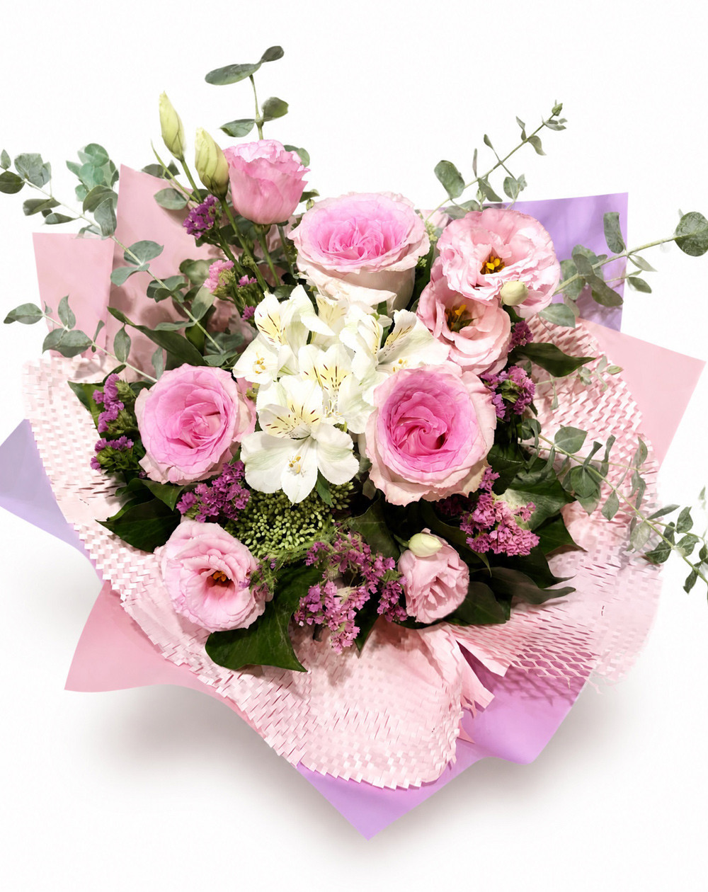 Pink Elegance – buket ruža i lizijantusa