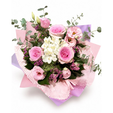 Pink Elegance – buket ruža i lizijantusa